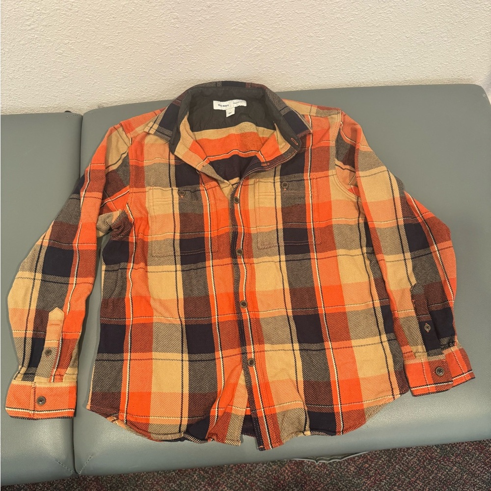 Old Navy Orange and Black Plaid Shirt